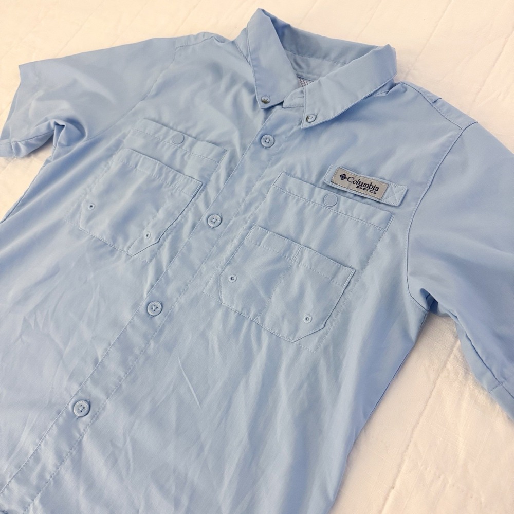 Columbia‎ PFG Youth Short Sleeve Shirt Blue Vented Boys Large (14-16)